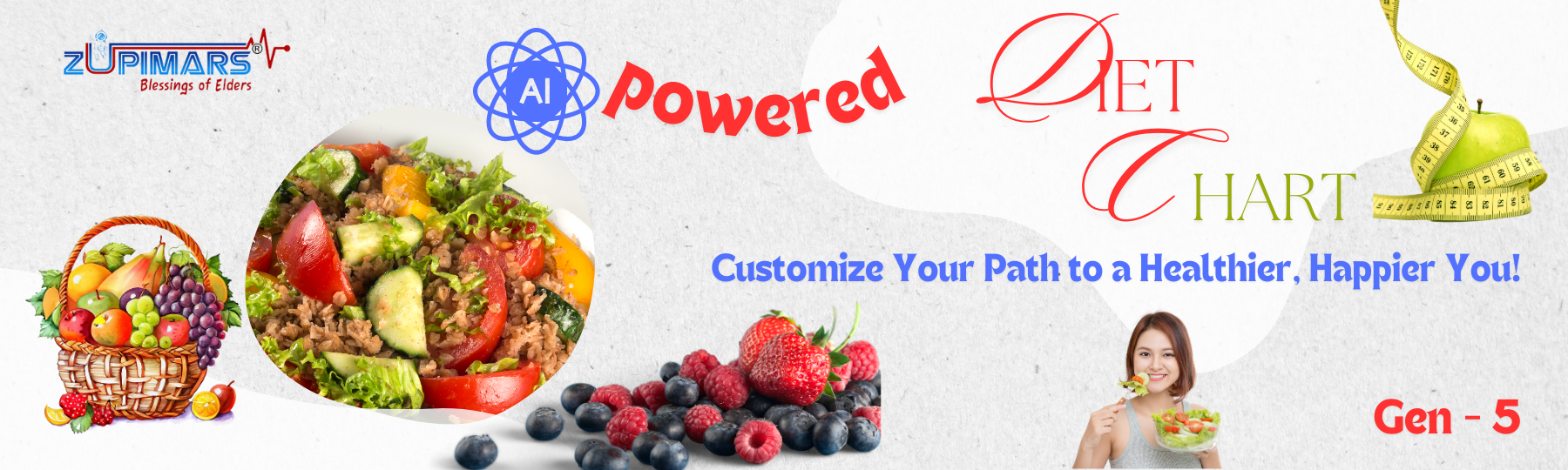 AI-generated diet chart showcasing a sleek digital interface with colorful food sections for meals, nutritional information, and tech elements, representing innovation and personalized nutrition solutions.