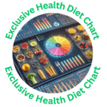 AI-generated diet chart showcasing a sleek digital interface with colorful food sections for meals, nutritional information, and tech elements, representing innovation and personalized nutrition solutions.