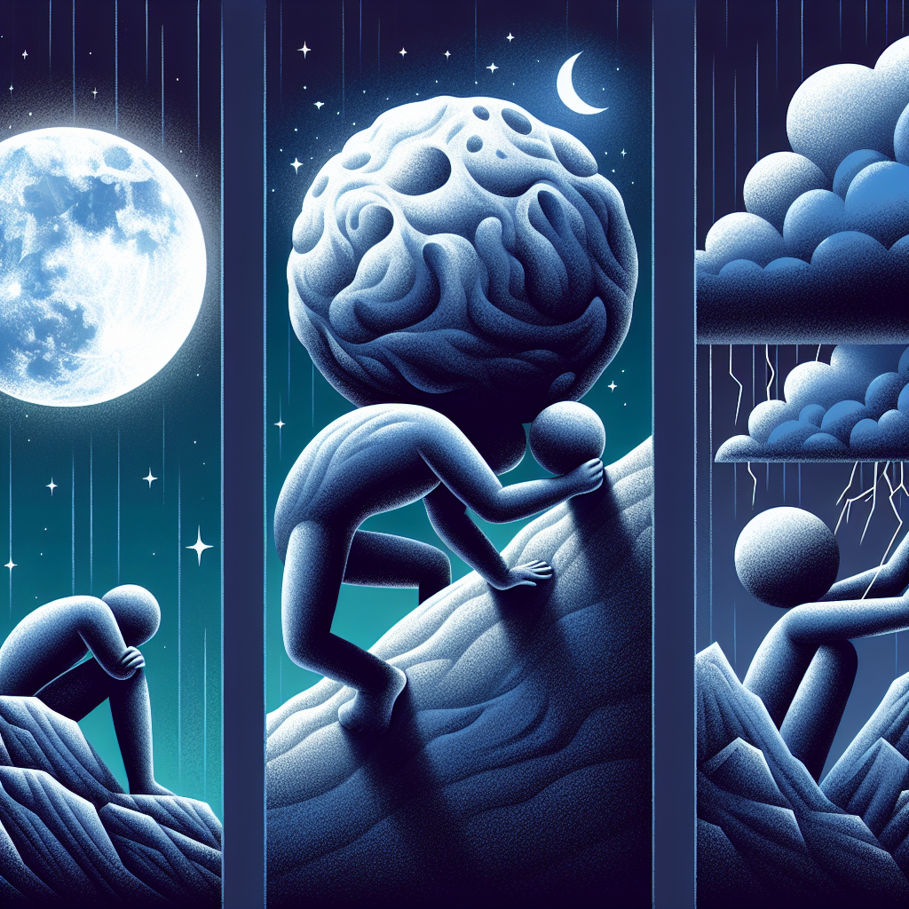 A three-panel image depicting struggles with mental weight and overwhelming thoughts..