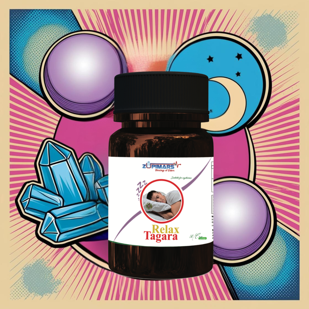 A diagram showing how Ashwagandha in RelaxTagara helps lower cortisol and stress, leading to better sleep than melatonin or magnesium alone.