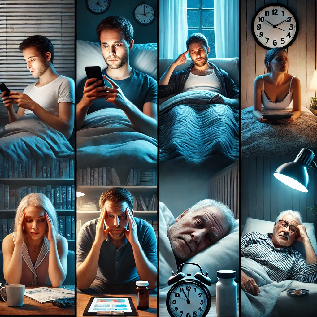 A person in their 40s juggling a phone and a laptop, appearing overwhelmed by work and family responsibilities.