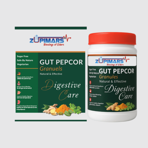 Zupimars Gut Pepcor Ayurvedic granules jar for gas and bloating relief