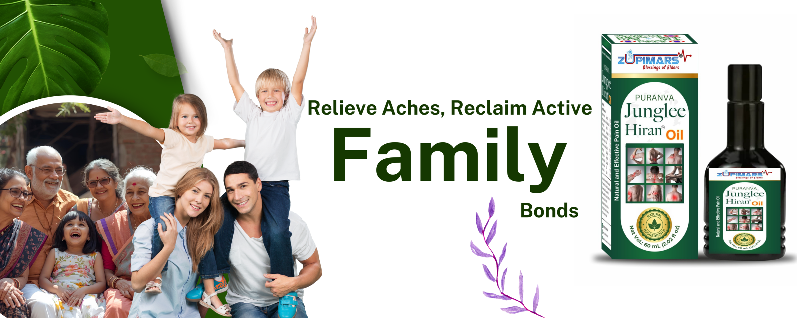 Puranva Junglee Hiran Oil: Ayurvedic relief for the entire body, supporting neck, spine, and joints.